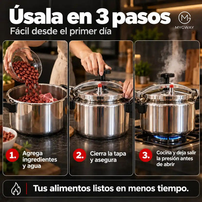 COMBO OLLA A PRESIÓN PREMIUM + TABLA DE ACERO INOXIDABLE