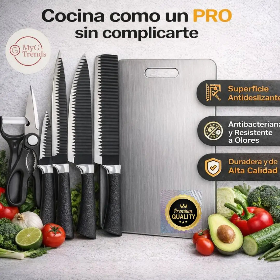 InoxMaster Kit™ – Todo en Uno: Tabla Inox Pro + Set Cuchillos Premium