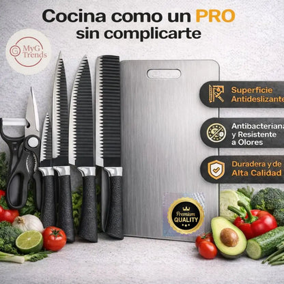 InoxMaster Kit™ – Todo en Uno: Tabla Inox Pro + Set Cuchillos Premium