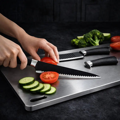 InoxMaster Kit™ – Todo en Uno: Tabla Inox Pro + Set Cuchillos Premium